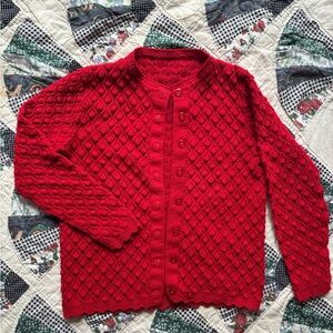 Vintage Wool Red Textured Knit Button-Up Cardigan